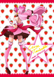 Rule 34 | 1girl, absurdres, alternate color, amanogawa kirara, bare shoulders, blush, boots, character name, choker, cure twinkle, dress, earrings, english text, eunos, eyelashes, food, frilled dress, frilled skirt, frills, fruit, gloves, go! princess precure, gradient hair, hair ornament, high heel boots, high heels, highres, jewelry, long hair, low-tied long hair, magical girl, multicolored hair, petticoat, pink dress, pink footwear, pink gloves, pink hair, precure, purple eyes, quad tails, ribbon, skirt, smile, solo, source request, standing, star (symbol), star earrings, strawberry, strawberry background, streaked hair, thigh boots, thighhighs, thighs, twintails, two-tone hair