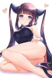 Rule 34 | 1girl, ass, bad id, bad pixiv id, bare shoulders, black dress, blue eyes, blunt bangs, blush, breasts, china dress, chinese clothes, closed mouth, detached sleeves, dress, fate/grand order, fate (series), hair ornament, heart, highres, large breasts, legs, long hair, looking at viewer, purple hair, side slit, sidelocks, simple background, smile, tomo (tmtm mf mf), twintails, very long hair, white background, yang guifei (fate), yang guifei (second ascension) (fate)