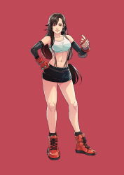 Rule 34 | 1girl, breasts, brown hair, cirenk, cleavage, final fantasy, final fantasy vii, final fantasy vii remake, full body, hand on own hip, long hair, red eyes, skirt, solo, square enix, standing, tagme, tank top, tifa lockhart