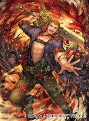 Rule 34 | 1boy, belt, belt buckle, boots, bracelet, brown pants, buckle, fire emblem, fire emblem cipher, holding, holding sword, holding weapon, jewelry, leg up, linus (fire emblem), long jacket, muscular, muscular male, nintendo, official art, open clothes, open mouth, orange eyes, orange hair, outdoors, outstretched arm, pants, ring, sencha (senchat), short hair, solo, sword, sword behind back, tagme, weapon