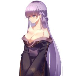 Rule 34 | 1girl, absurdres, arcelle, blush, braid, breasts, cape, cleavage, commission, commissioner upload, fire emblem, fire emblem: the binding blade, fire emblem cipher, fire emblem heroes, highres, japanese clothes, kimono, large breasts, long hair, nintendo, no bra, purple eyes, purple hair, purple kimono, simple background, solo, sophia (fire emblem), very long hair, white background