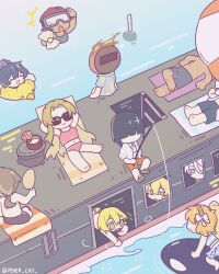 Rule 34 | 1other, 5boys, 6+girls, beach chair, black hair, blue eyes, brown hair, chibi, clam, coconut, dante (limbus company), don quixote (project moon), faust (project moon), fevercat, heathcliff (project moon), high ponytail, highres, holding, holding shell, hong lu (project moon), innertube, ishmael (project moon), jacket, limbus company, long hair, low ponytail, mephistopheles (project moon), multiple boys, multiple girls, navel, orange hair, orange shorts, outis (project moon), project moon, rodion (project moon), ryoshu (project moon), shell, shorts, sinclair (project moon), sitting, sunbathing, swim ring, very long hair, white jacket, yi sang (project moon)