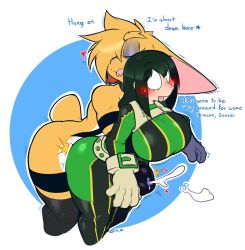 Rule 34 | 0r0, 0r0ch1, 1boy, 1girl, animal ears, animal penis, asui tsuyu, black hair, blush, bodysuit, boku no hero academia, breasts, cum, curvy, english text, closed eyes, frog girl, furry, green bodysuit, heart, horse penis, hug, hug from behind, large breasts, long hair, looking back, original, penis, rabbit ears, rabbit tail, sweat, tail, thick thighs, thigh sex, thighhighs, thighs, tongue, tongue out, uncensored