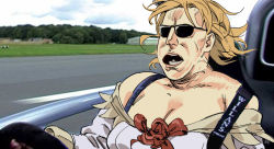 Rule 34 | 1girl, blonde hair, bow, breasts, cleavage, dress, driving, jeremy clarkson, kantai collection, large breasts, long sleeves, male focus, meme, open mouth, parody, photo-referenced, red bow, ruukii drift, solo, sunglasses, top gear, warspite (kancolle), white dress