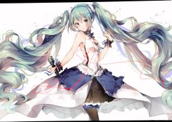 Rule 34 | 1girl, 7th dragon (series), 7th dragon 2020, floating hair, hatsune miku, letterboxed, long hair, microphone, rokku, skirt, solo, twintails, very long hair, vocaloid