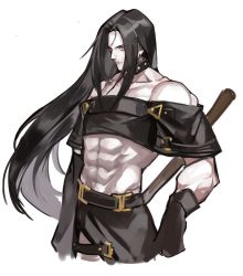 Rule 34 | 1boy, abs, arc system works, bare shoulders, black hair, choker, collar, gloves, guilty gear, guilty gear xx, long hair, male focus, midriff, pale skin, red eyes, solo focus, studded collar, testament (guilty gear), uncle rabbit ii