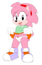 Rule 34 | 1girl, amy rose, clothes lift, furry, furry female, hairband, highres, panties, r0cketjumper, sega, shirt, shoes, skirt, skirt lift, sonic (series), underwear