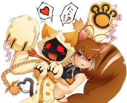 Rule 34 | !?, :3, animal ears, arc system works, blazblue, blazblue: continuum shift, blonde hair, blush, braid, grabbing another&#039;s breast, breasts, brown hair, cat ears, cat tail, fang, grabbing, groping, heart, large breasts, makoto nanaya, multicolored hair, open mouth, red eyes, squirrel ears, squirrel tail, tail, taokaka, tears, twin braids, two-tone hair, underboob, yuri