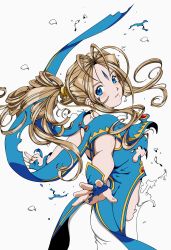Rule 34 | 1girl, aa megami-sama, absurdres, belldandy, blue eyes, blush, extraction, highres, outstretched arm, torn clothes, vector trace