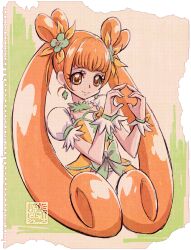 Rule 34 | 1girl, birthday, commentary request, cure rosetta, dokidoki! precure, earrings, eyelashes, hair ornament, hair ribbon, happy, jewelry, kamikita futago, long hair, looking at viewer, magical girl, official art, orange eyes, orange hair, precure, puffy short sleeves, puffy sleeves, ribbon, short sleeves, smile, solo, twintails, wrist cuffs, yotsuba alice