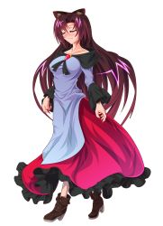 Rule 34 | 1girl, animal ears, blush, breasts, brooch, brown hair, closed eyes, collarbone, dress, female focus, fingernails, full body, fur, highres, imaizumi kagerou, jewelry, large breasts, long fingernails, long hair, looking away, nail polish, red eyes, solo, tachi-e, touhou, transparent background, white background, wolf ears, zephid
