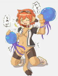 Rule 34 | animal ears, blush, breasts, collar, fang, furry, goggles, kagerofu, kneeling, navel, nipple slip, nipples, one eye closed, open mouth, pussy, rape, red hair, simple background, tail, tears, tentacles, torn clothes, wink, yellow eyes