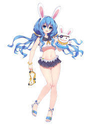 Rule 34 | 1girl, :d, alternate costume, alternate hairstyle, animal ears, bikini, bikini skirt, blue eyes, blue hair, blush, crop top, date a live, diving mask, full body, goggles, hair between eyes, hair ornament, highres, long hair, navel, neps-l, open mouth, rabbit ears, sandals, simple background, smile, solo, swimsuit, very long hair, white background, yoshino (date a live), yoshinon