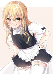 Rule 34 | 1girl, :q, apron, back bow, bad id, bad twitter id, black bow, black dress, blonde hair, blush, bow, braid, breasts, closed mouth, commentary request, contrapposto, cowboy shot, dress, ear piercing, french braid, frills, garter straps, hair between eyes, hair ribbon, hand on own hip, highres, kirisame marisa, leaning forward, long hair, looking at viewer, medium breasts, no headwear, piercing, pink background, puffy short sleeves, puffy sleeves, ribbon, shinonome asu, shirt, short sleeves, smile, solo, standing, thighhighs, thighs, tongue, tongue out, touhou, v-shaped eyebrows, white ribbon, white shirt, white thighhighs, yellow eyes