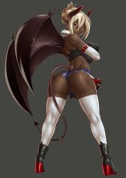Rule 34 | &gt;:p, 00s, 1girl, :p, ankle boots, arm strap, ass, back, bandeau, bare shoulders, bat wings, black wings, blonde hair, blue lips, boots, breast hold, breasts, buckle, bulge, cameltoe, cleft of venus, covered erect nipples, cutoffs, dark-skinned female, dark skin, demon girl, demon horns, demon tail, denim, denim shorts, ear piercing, earrings, elbow gloves, erection, erection under clothes, eyeshadow, fingernails, foglia (taimanin asagi), folded ponytail, full body, fur trim, futanari, futanari masturbation, gloves, grey background, hair between eyes, head tilt, high heel boots, high heels, horns, huge ass, huge breasts, jewelry, jpeg artifacts, kneepits, large breasts, legs, legs apart, lipstick, long fingernails, long pointy ears, looking at viewer, looking back, makeup, masturbation, mikoyan, mole, mole under eye, nail polish, naughty face, nipples, official art, penis, piercing, pointy ears, red eyes, red nails, ring, short hair, short shorts, shorts, sidelocks, simple background, solo, standing, strapless, tail, taimanin (series), taimanin asagi, taimanin asagi kessen arena, thighhighs, thighs, toned, tongue, tongue out, v-shaped eyebrows, very dark skin, white hair, white thighhighs, wings, zipper