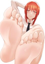 Rule 34 | 1girl, absurdres, barefoot, blush, chainsaw man, feet, ghhoward, highres, light smile, long hair, looking at viewer, makima (chainsaw man), red hair, soles, toes
