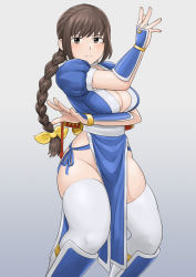 Rule 34 | 1girl, breasts, cleavage, dead or alive, highres, kasumi (doa), large breasts, long hair, pelvic curtain, shigenobu, short sleeves, thighs