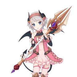 Rule 34 | blue eyes, holding, holding weapon, horns, looking ahead, looking at viewer, official art, princess connect!, tachi-e, tail, transparent background, weapon, white hair, wings, yori (princess connect!)