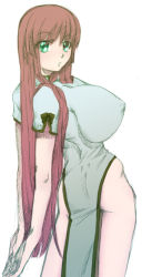 Rule 34 | 1girl, arms behind back, breasts, china dress, chinese clothes, dress, female focus, green eyes, honda kikyou, hong meiling, huge breasts, large breasts, long hair, red hair, solo, embodiment of scarlet devil, thighs, touhou