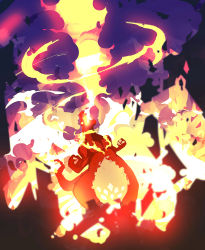Rule 34 | blurry, charizard, claws, commentary request, creatures (company), fire, flame-tipped tail, game freak, gen 1 pokemon, gigantamax, gigantamax charizard, head back, highres, nintendo, no humans, pokemon, pokemon (creature), smoke, solo, yottur