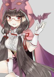 Rule 34 | 1girl, arm warmers, bat (animal), blush, brown hair, fate/grand order, fate (series), glasses, highres, hood, long hair, low twintails, osakabehime (fate), solo, sweatdrop, twintails, very long hair