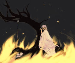 Rule 34 | atlus, cruithne, dress, fire, izanami (persona), persona, persona 4, red eyes, skull, solo, tree, white hair