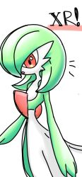 Rule 34 | 1girl, ame (metorui), bob cut, colored skin, creatures (company), female focus, flat chest, game freak, gardevoir, gen 3 pokemon, green hair, green skin, hair over one eye, highres, looking at viewer, multicolored skin, nintendo, notice lines, one eye covered, open mouth, pokemon, pokemon (creature), red eyes, short hair, simple background, sketch, solo, standing, surprised, two-tone skin, white background, white skin