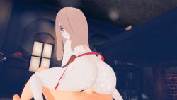 Rule 34 | 1boy, 1girl, 3d, artist request, ass, girl on top, hair over one eye, highres, little witch academia, long hair, looking back, pale skin, pink hair, sex, sucy manbavaran, tagme, vaginal