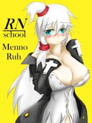 Rule 34 | armored core, armored core: for answer, blush, breasts, cleavage, from software, large breasts, mennoh ruh, solo, white hair