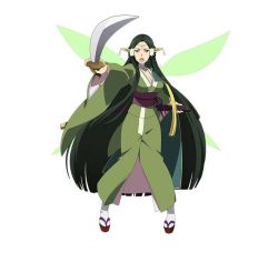 Rule 34 | 10s, 1girl, black hair, breasts, cleavage, full body, green eyes, holding, holding sword, holding weapon, japanese clothes, katana, kimono, large breasts, long hair, obi, official art, platform clogs, pointy ears, resized, sakuya (sao), sandals, sash, simple background, solo, sword, sword art online, sword art online: code register, tabi, upscaled, very long hair, weapon, white background, yukata