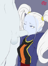 Rule 34 | 10s, 1boy, 1girl, angel (dragon ball), artist request, blue skin, colored skin, daishinkan, dragon ball, dragon ball super, father and daughter, fellatio, highres, incest, marcarita (dragon ball), oral, purple eyes, source request, text focus, twintails, uncensored, white hair