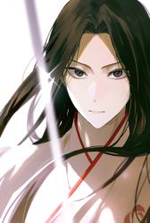 Rule 34 | 1girl, absurdres, black hair, expressionless, galgoha, highres, light beam, long hair, return of the mount hua sect, shine, sword, weapon, white background, yu iseol (return of the mount hua sect)