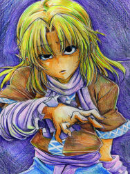 Rule 34 | arm warmers, black eyes, blonde hair, empty eyes, expressionless, fingernails, highres, kitazinger, mizuhashi parsee, open mouth, pointy ears, scarf, short hair, touhou