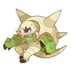 Rule 34 | animal focus, brown eyes, chesnaught, commentary request, creatures (company), frown, game freak, gen 6 pokemon, lowres, nintendo, no humans, pokemon, pokemon (creature), shell, simple background, sitting, solo, spikes, tail, towa (clonea), white background