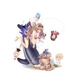 Rule 34 | 6+girls, @ @, ^^^, aircraft, airplane, alternate costume, alternate hairstyle, animal ears, aoba (warship girls r), besson mb.411, bikini, blonde hair, blue hair, blush, breasts, brown hair, bucket, chibi, cleavage, crash, flower, french text, full body, goggles, goggles on head, graffiti, hair flower, hair ornament, haluka (aixioo), hat, inflatable shark, inflatable toy, lifebuoy, long hair, mini hat, multiple girls, navel, official art, pink bikini, prince of wales (warship girls r), princeton (warship girls r), quincy (warship girls r), rabbit ears, red eyes, riding, rubber duck, sand, sand sculpture, seaplane, shaded face, shovel, spade, straddling, surcouf (warship girls r), surprised, swim ring, swimsuit, top hat, transparent background, very long hair, warship girls r, water, wavy hair