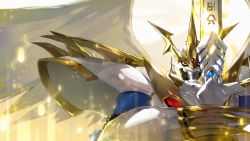 Rule 34 | armor, digimoji, digimon, dragon, highres, imperialdramon, imperialdramon paladin mode, red eyes, sword, weapon, wings