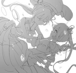 Rule 34 | 10s, 2girls, abyssal ship, bad id, bad pixiv id, bubble, destroyer princess, dual persona, greyscale, harusame (kancolle), kantai collection, kazuhito (1245ss), lowres, monochrome, multiple girls, side ponytail, tears, torn clothes, underwater