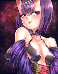 Rule 34 | 1girl, absurdres, breasts, collarbone, fang, fang out, fate/grand order, fate (series), hair between eyes, hair ornament, highres, horns, japanese clothes, kamdz, oni, parted lips, shuten douji (fate), skin-covered horns, smile, solo, upper body
