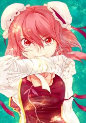 1girl bandages bun_cover chinese_clothes double_bun dqn_(dqnww) female_focus flower ibaraki_kasen pink_eyes pink_flower pink_hair pink_rose rose short_hair solo touhou