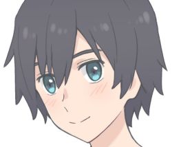 Rule 34 | 10s, 1boy, black hair, blue eyes, blush, darling in the franxx, hiro (darling in the franxx), k 016002, looking at viewer, male focus, short hair, solo, white background