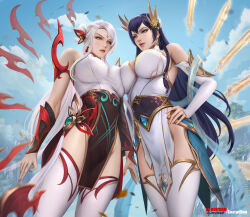 Rule 34 | 2girls, breasts, highres, irelia, large breasts, league of legends, long hair, mingxing5577, multiple girls
