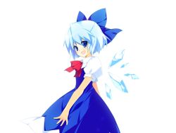 Rule 34 | 1girl, blue eyes, blue hair, bow, cirno, dress, game cg, ice, matching hair/eyes, riv (rivleaf), solo, touhou, transparent background, wings