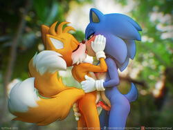 Rule 34 | 2022, 2boys, anal fingering, artist name, blue fur, blush, closed eyes, dated, fingering, fox, fox boy, french kiss, furry, furry male, furry with furry, gloves, hedgehog, hedgehog boy, kiss, kotyami, multiple boys, multiple tails, narrowed eyes, nipples, nude, outdoors, penis, penis touching tip of penis, precum, sega, sonic (series), sonic the hedgehog, standing, tail, tails (sonic), testicles, tongue, two tails, yaoi, yellow fur