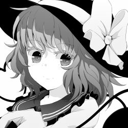 Rule 34 | 1girl, bad id, bad pixiv id, dise (psychoro), greyscale, highres, komeiji koishi, looking at viewer, monochrome, short hair, simple background, solo, touhou, upper body, white background
