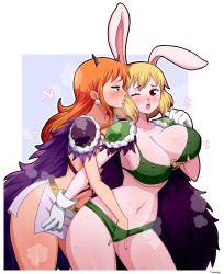 Rule 34 | 2girls, absurdres, breasts, carrot (one piece), cleavage, highres, huge breasts, large breasts, multiple girls, nami (one piece), one piece, simmsy, smile, yuri