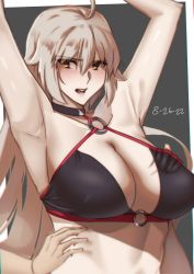 Rule 34 | absurdres, armpits, blush, breasts, cleavage, code nt, embarrassed, fate/grand order, fate (series), grabbing, grabbing from behind, highres, jeanne d&#039;arc alter (fate), jeanne d&#039;arc alter (swimsuit berserker) (fate), large breasts, long hair, open mouth, swimsuit, upper body, very long hair