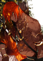 Rule 34 | 1boy, abs, ashwatthama (fate), commentary request, dark-skinned male, dark skin, fate/grand order, fate (series), highres, long hair, looking at viewer, male focus, muscular, muscular male, nipples, open mouth, pectorals, red hair, semi finalfight, smile, solo, yellow eyes