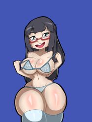 Rule 34 | 1girl, black hair, blush, breasts, digimon, digimon ghost game, female focus, glasses, large breasts, long hair, looking at viewer, meru soma, smile, solo