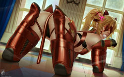 Rule 34 | 1girl, 2022, animal ears, armbinder, artist name, ass, ball gag, bdsm, bitchsuit, blindfold, blonde hair, breasts, commentary, dated, english commentary, fake animal ears, fake tail, fate/grand order, fate (series), fingerless gloves, full body, gag, gagged, gloves, hair between eyes, harness gag, high heels, highres, human dog, indoors, legbinder, medium breasts, mordred (fate), mordred (fate/apocrypha), ponytail, solo, tail, teeth, themaestronoob, tile floor, tiles, underboob, watermark, window