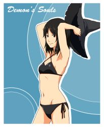 Rule 34 | 1girl, armpits, arms up, bikini, black eyes, black hair, breasts, demon&#039;s souls, female focus, from software, gotokukai, hat, short hair, small breasts, solo, swimsuit, witch hat, yuria the witch, yurt the silent chief